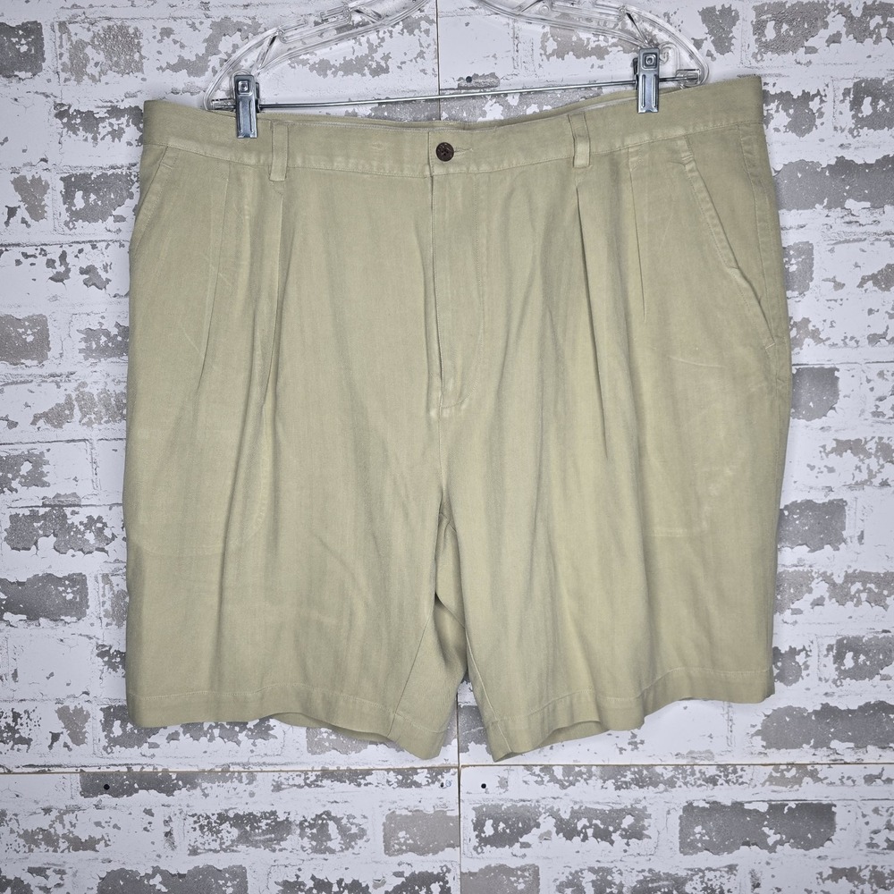 Tommy Bahama Shorts Mens 40 Beige 100% Silk Herringbone 8.5" Inseam Vacation